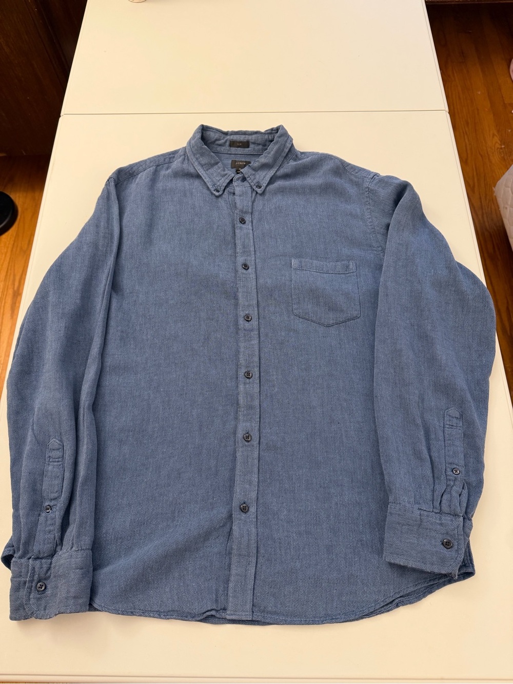 Men's Button-Down Long Sleeve J Crew Shirt Blue 55% Linen